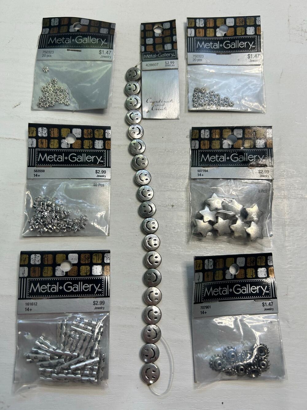 Metal Gallery Silver Bead & Spacer Lot NOS 7 Packs Mixed
